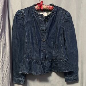 Rebecca Taylor Denim Jacket with Ruffle Hem